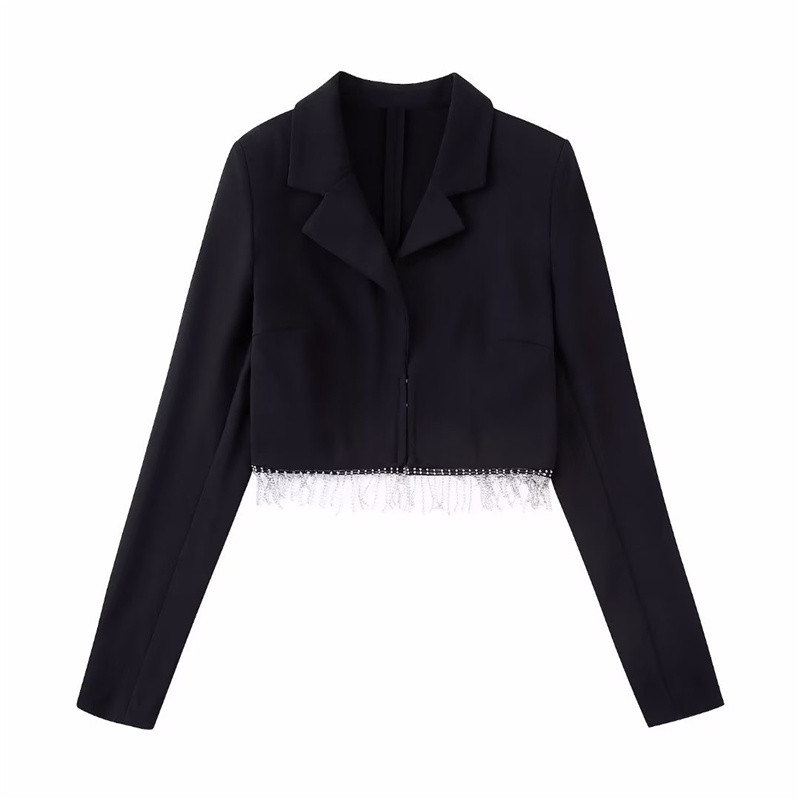 Γυναικεία μόδα μαύρο διαμάντι φούντα σακάκι 2022 για κορίτσια High Street Cropped Blazers Suits Γυναικεία σετ ακανόνιστης φούστας