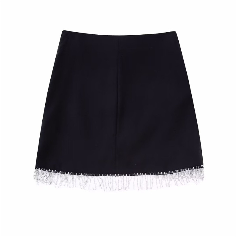 Γυναικεία μόδα μαύρο διαμάντι φούντα σακάκι 2022 για κορίτσια High Street Cropped Blazers Suits Γυναικεία σετ ακανόνιστης φούστας