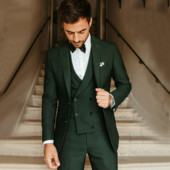 Ανδρικό κοστούμι Army Green Groom Tuxedos Κοστούμι για πάρτι Slim Fit Business Casual Σετ μπουφάν 3 τεμαχίων (Blazer + Γιλέκο + Παντελόνι) Κοστούμια Homme