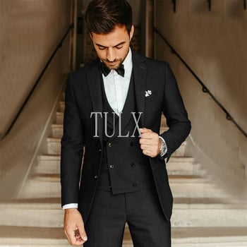 Ανδρικό κοστούμι Army Green Groom Tuxedos Κοστούμι για πάρτι Slim Fit Business Casual Σετ μπουφάν 3 τεμαχίων (Blazer + Γιλέκο + Παντελόνι) Κοστούμια Homme