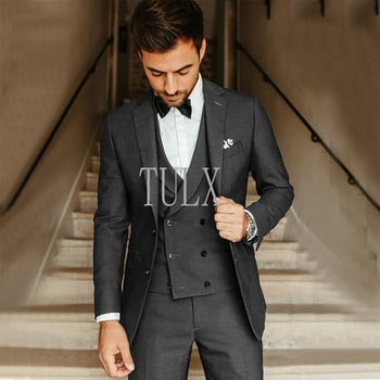 Ανδρικό κοστούμι Army Green Groom Tuxedos Κοστούμι για πάρτι Slim Fit Business Casual Σετ μπουφάν 3 τεμαχίων (Blazer + Γιλέκο + Παντελόνι) Κοστούμια Homme