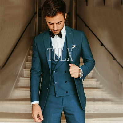 Ανδρικό κοστούμι Army Green Groom Tuxedos Κοστούμι για πάρτι Slim Fit Business Casual Σετ μπουφάν 3 τεμαχίων (Blazer + Γιλέκο + Παντελόνι) Κοστούμια Homme