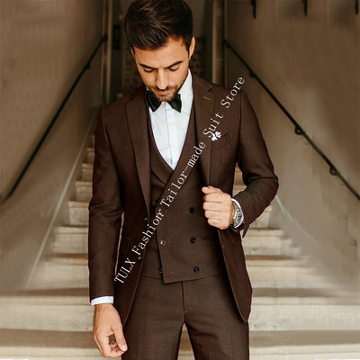 Ανδρικό κοστούμι Army Green Groom Tuxedos Κοστούμι για πάρτι Slim Fit Business Casual Σετ μπουφάν 3 τεμαχίων (Blazer + Γιλέκο + Παντελόνι) Κοστούμια Homme