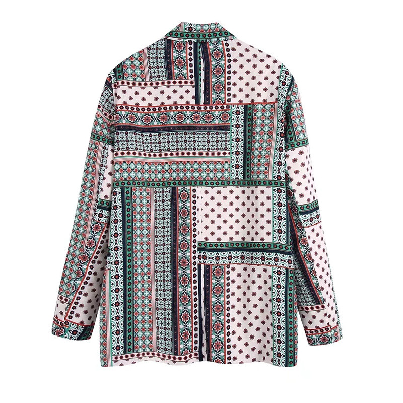 Γυναικεία vintage φαρδιά στάμπα κοστούμι blazer 2022 Spring Elegamt Γυναικεία κοστούμια ασορτί γεωμετρίας Γυναικεία High Street Oversized σετ