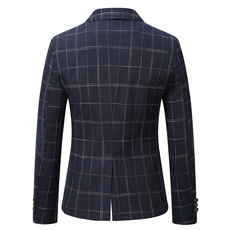 Sötétkék kockás kétrészes férfi alkalmi öltöny kabát és nadrág tavaszi és őszi új kabát és nadrág fekete férfi öltöny szettek