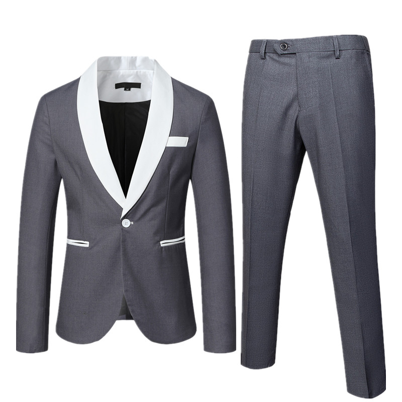 Sötétkék kockás kétrészes férfi alkalmi öltöny kabát és nadrág tavaszi és őszi új kabát és nadrág fekete férfi öltöny szettek