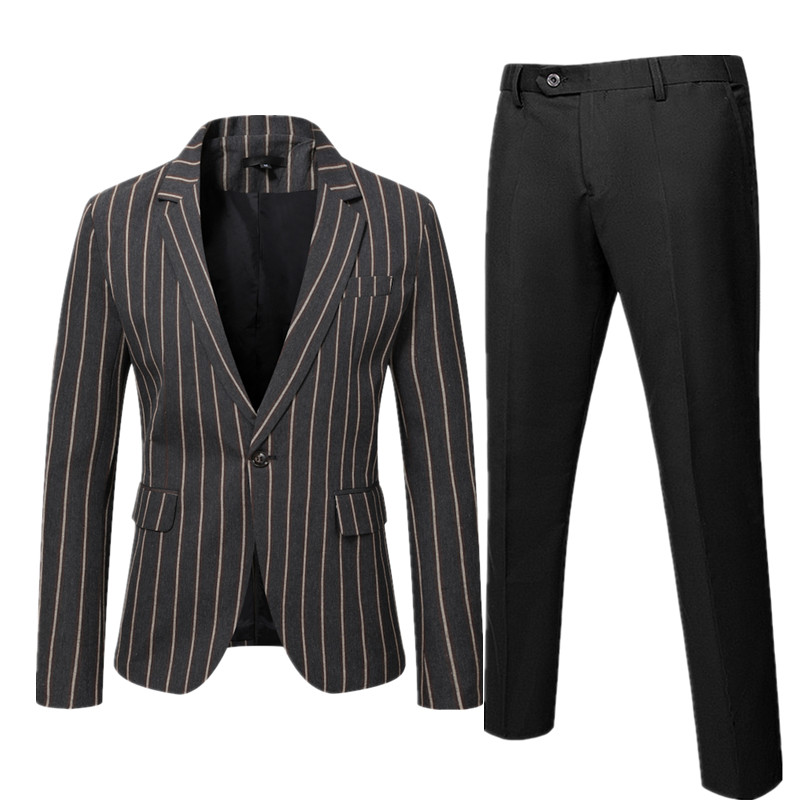 Sötétkék kockás kétrészes férfi alkalmi öltöny kabát és nadrág tavaszi és őszi új kabát és nadrág fekete férfi öltöny szettek