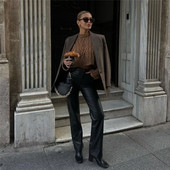Γυναικείο Vintage Καφέ High Street Blazer ασορτί κοστούμι 2022 Γυναικείο μονόχρωμο Baic Blazers Σετ Ladis Casual ψηλόμεσο παντελόνι
