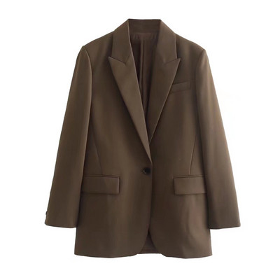Γυναικείο Vintage Καφέ High Street Blazer ασορτί κοστούμι 2022 Γυναικείο μονόχρωμο Baic Blazers Σετ Ladis Casual ψηλόμεσο παντελόνι