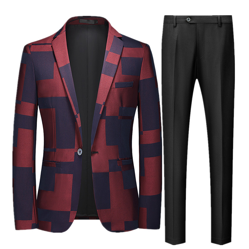 (kabát + nadrág) Fekete férfi öltöny Kétrészes divatos karcsú férfi blézerkabát és nadrág Piros kék khaki Terno Masculino férfi öltöny szettek