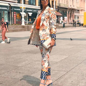 Γυναικεία vintage πορτοκαλί στάμπα συνονθύλευμα blazer κοστούμι 2022 Γυναικεία κομψά ασορτί κοστούμια Flroal Γυναικεία ψηλόμεση παντελόνια με μολύβι