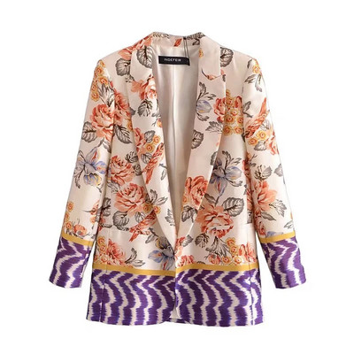 Γυναικεία vintage πορτοκαλί στάμπα συνονθύλευμα blazer κοστούμι 2022 Γυναικεία κομψά ασορτί κοστούμια Flroal Γυναικεία ψηλόμεση παντελόνια με μολύβι