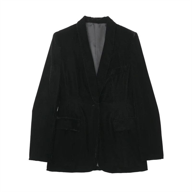 Γυναικείο κομψό μαύρο βελούδινο σακάκι κοστούμι 2022 Φθινοπωρινό γυναικείο κομψό σετ ασορτί γυναικεία ψηλόμεση παντελόνια