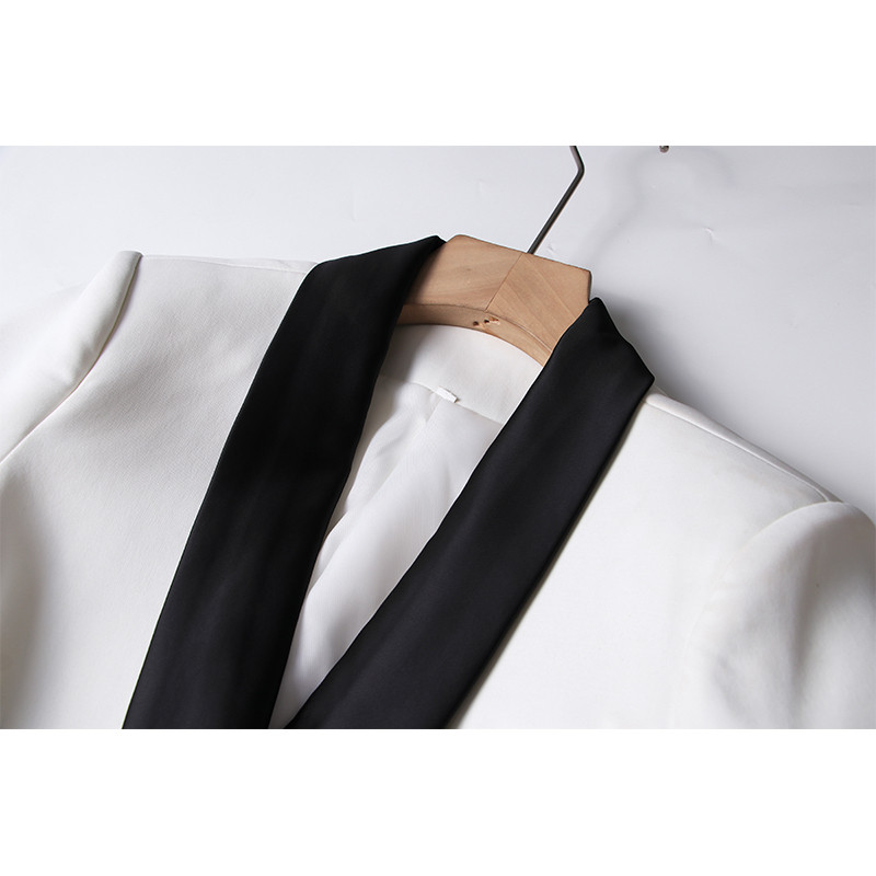 Designed Colorblock irodai női öltöny, kendő gallér, egygombos blézer kiszélesedő női nadrág, vékony 2 db