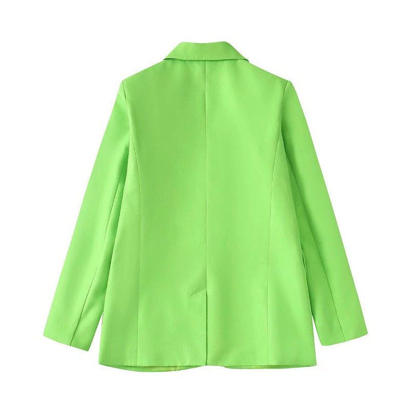 Női, hétköznapi zöld, bő blézer öltöny 2022 tavaszi High Street illő szettek Női elegáns, magas derekú, A-vonalú miniszoknya szettek