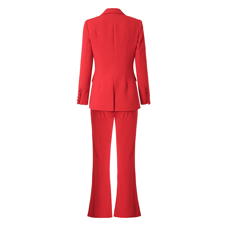 Γυναικείο κοστούμι Γυναικείο Clean κοψίματος μακρυμάνικο μονό κουμπί blazer παντελόνι φουσκωτό Γυναικείο γραφείο 2τμχ Κόκκινο