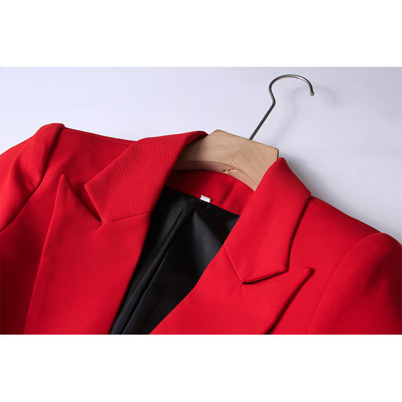 Γυναικείο κοστούμι Γυναικείο Clean κοψίματος μακρυμάνικο μονό κουμπί blazer παντελόνι φουσκωτό Γυναικείο γραφείο 2τμχ Κόκκινο