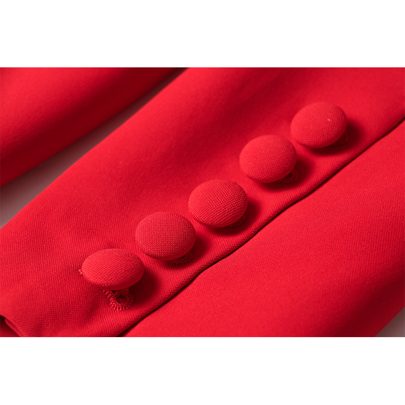 Γυναικείο κοστούμι Γυναικείο Clean κοψίματος μακρυμάνικο μονό κουμπί blazer παντελόνι φουσκωτό Γυναικείο γραφείο 2τμχ Κόκκινο