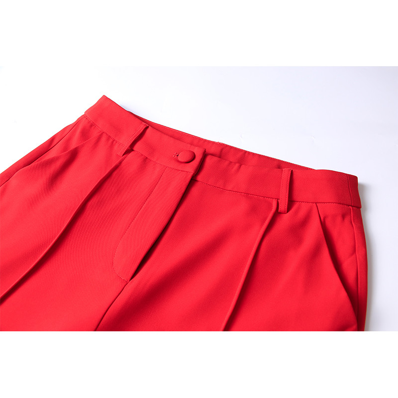 Γυναικείο κοστούμι Γυναικείο Clean κοψίματος μακρυμάνικο μονό κουμπί blazer παντελόνι φουσκωτό Γυναικείο γραφείο 2τμχ Κόκκινο