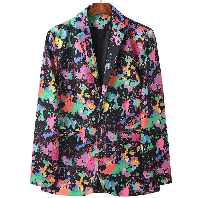 Férfi divat alkalmi zsebgombos dzseki, nyomtatott egysoros öltöny blézerek és nadrágok