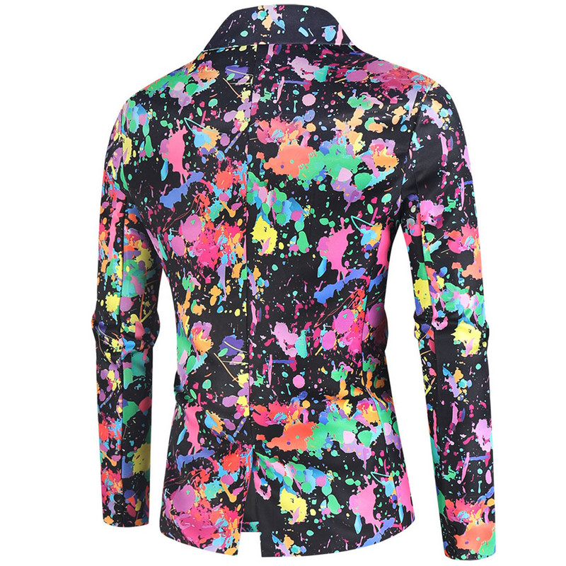 Férfi divat alkalmi zsebgombos dzseki, nyomtatott egysoros öltöny blézerek és nadrágok