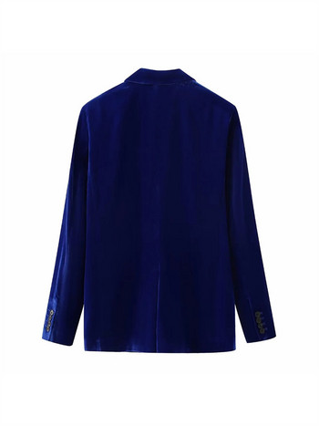 Γυναικείο κομψό μπλε ναυτικό βελούδινο σακάκι κοστούμι 2022 Φθινοπωρινό Γυναικείο μονόχρωμο Match κοστούμια Γυναικεία casual ίσια παντελόνια