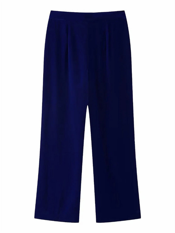 Női, elegáns sötétkék bársonyos blézer öltöny, 2022. őszi, női, masszív Baic Match öltöny Női, alkalmi, egyenes nadrág szettek