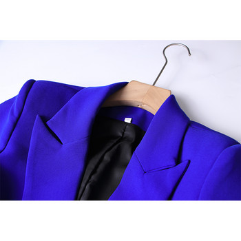 Класически британски стил Син костюм с дълъг ръкав и едно копче, клоширани панталони Дамски офис 2 бр.
