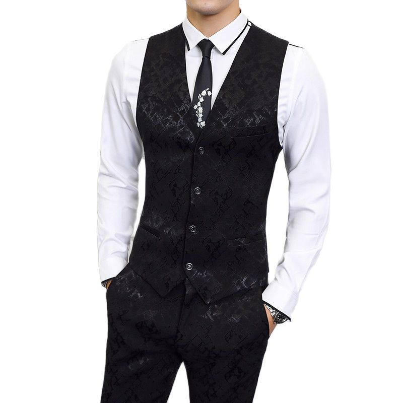 Férfi öltöny 3 szett fekete és kék férfi karcsú üzleti ruha kabát és nadrág mellény Divatos nagy méretű Terno Masculino