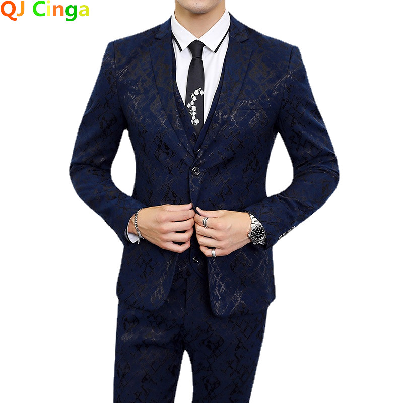 Férfi öltöny 3 szett fekete és kék férfi karcsú üzleti ruha kabát és nadrág mellény Divatos nagy méretű Terno Masculino