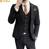 4XL 5XL (Σακάκια+Γιλέκο+Παντελόνι) Ανδρικά κορεάτικα blazers Slim Check βρετανικό επαγγελματικό κοστούμι τριών κομματιών Νυφικό ανδρικό φόρεμα