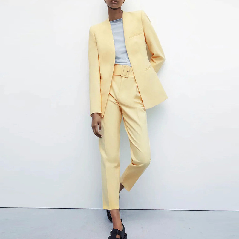 női kétrészes ruhák 2022 Tél 2 részes Övnadrággal Zöld Irodai ruhák női őszi ruhák Női blézer szettek