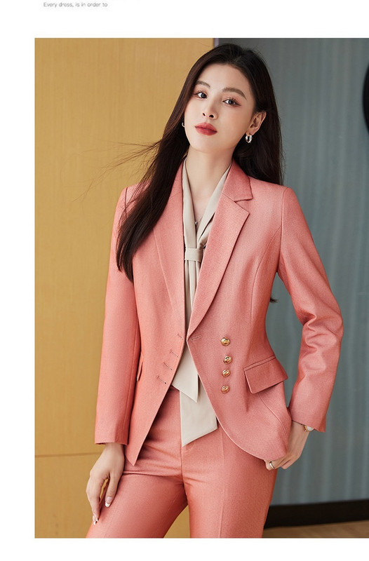 Női üzleti öltönyök nadrággal és kabátokkal Kabát Elegáns Rózsaszín Formális OL Stílusok Professzionális nadrágkosztümök Blézerek Nadrág szett