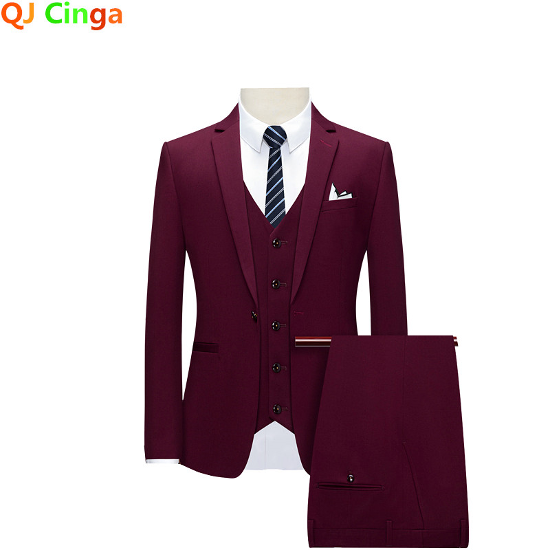 Szürke hivatalos öltöny három részes férfi divat karcsú férfi ruha kabát és mellény nadrág üzleti iroda Terno Masculino piros fekete