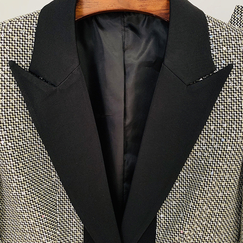 Kiváló minőségű kockás nadrágkosztümök Női divat Elegáns flitterek Blézer széles szárú kiszélesedő nadrágok nadrágkosztümök irodai két darab