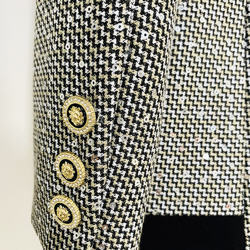 Kiváló minőségű kockás nadrágkosztümök Női divat Elegáns flitterek Blézer széles szárú kiszélesedő nadrágok nadrágkosztümök irodai két darab