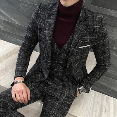 Téli új kockás Terno 3 részes öltöny férfi üzleti/esküvői férfi blézer kabát nadrág mellény nagy méretű S-5XL jelmez Homme