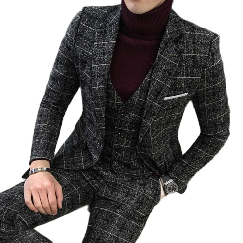 Téli új kockás Terno 3 részes öltöny férfi üzleti/esküvői férfi blézer kabát nadrág mellény nagy méretű S-5XL jelmez Homme
