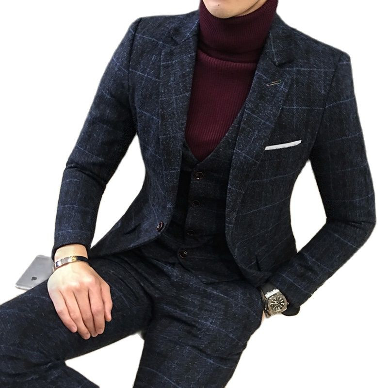 Téli új kockás Terno 3 részes öltöny férfi üzleti/esküvői férfi blézer kabát nadrág mellény nagy méretű S-5XL jelmez Homme