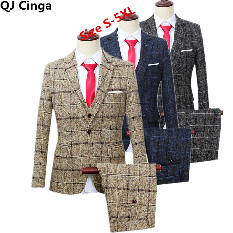 Téli új kockás Terno 3 részes öltöny férfi üzleti/esküvői férfi blézer kabát nadrág mellény nagy méretű S-5XL jelmez Homme