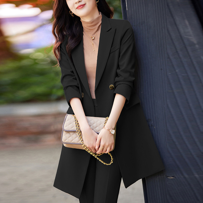 Őszi téli női üzleti öltönyök irodai munkaruha Formális egyenruha Stílusú nadrágkosztüm középhosszú széldzseki nadrág készlettel