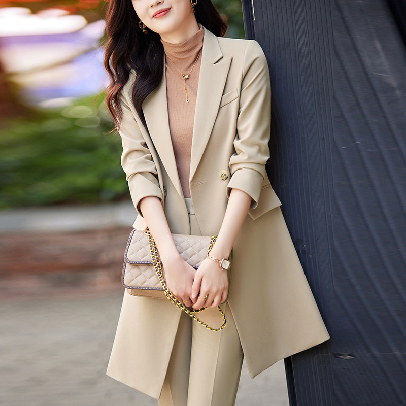 Őszi téli női üzleti öltönyök irodai munkaruha Formális egyenruha Stílusú nadrágkosztüm középhosszú széldzseki nadrág készlettel