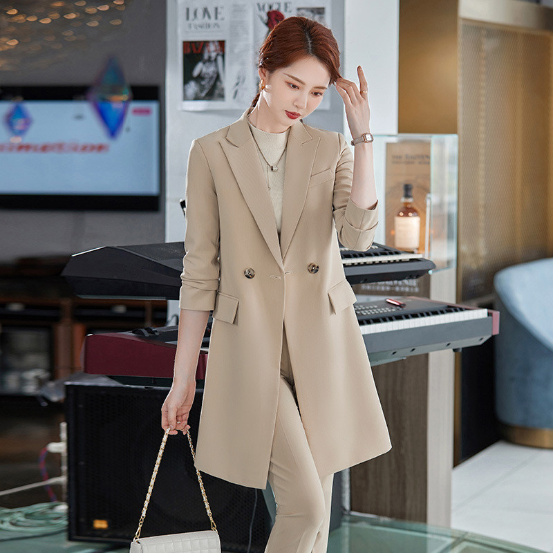 Őszi téli női üzleti öltönyök irodai munkaruha Formális egyenruha Stílusú nadrágkosztüm középhosszú széldzseki nadrág készlettel