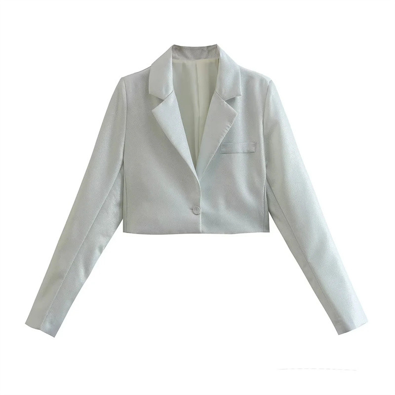 Női divat fényes ezüstös rövid blézer öltöny 2022 női, elegáns, magas derekú, egyenes szoknya öltönyök elegáns női parti szettek