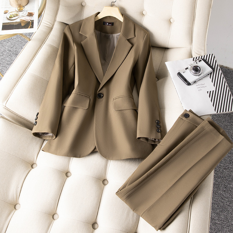 2022-es koreai őszi formális női khaki blézer női öltönyök szettekkel Munkaruházat Irodai egyenruha téli alkalmi nadrág dzseki