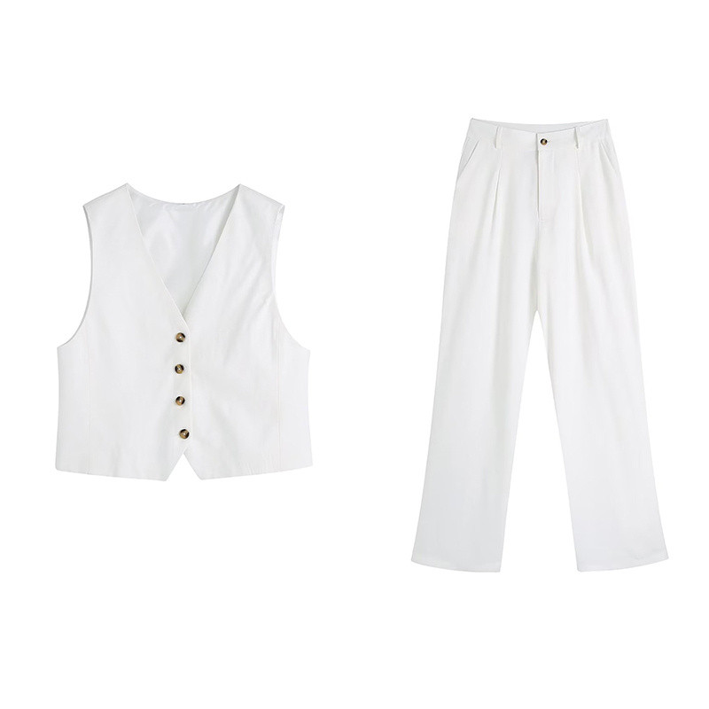 Női, elegáns, fehér Balzer tanköltöny, 2022. őszi, női High Street, tömör, egyenes nadrágkosztüm, női ujjatlan blézer szett