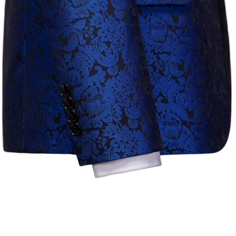 Kék nyomóöltöny 3 részes szett (kabát + nadrág + mellény) esküvői party Terno Masculino fehér vörös ezüst jelmez Homme