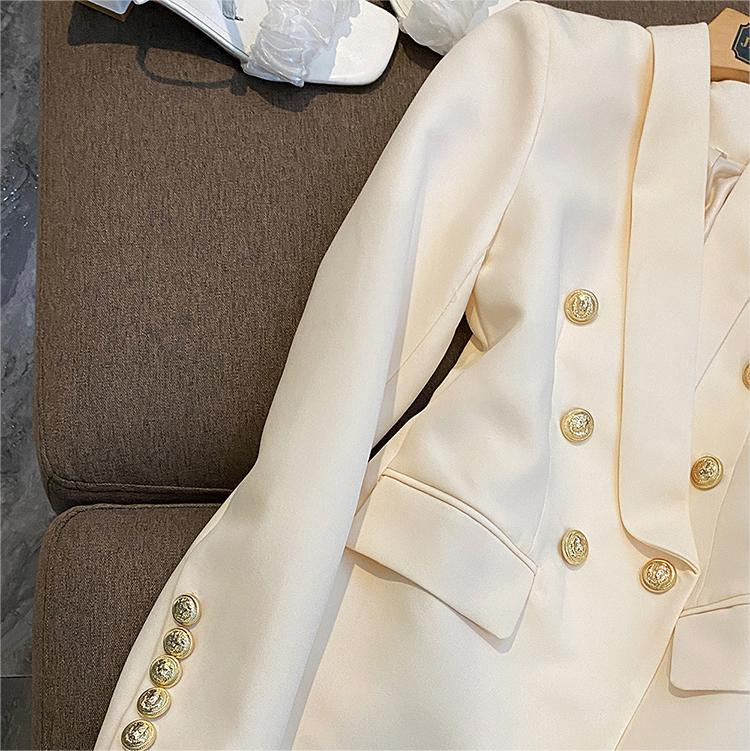 Finom brit stílusú szolid irodai női öltöny hosszú ujjú kendő gallér blézer bokáig érő pecil nadrág női 2 db