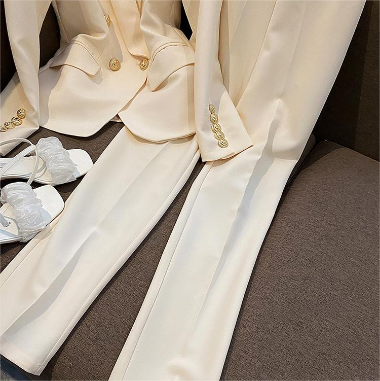 Finom brit stílusú szolid irodai női öltöny hosszú ujjú kendő gallér blézer bokáig érő pecil nadrág női 2 db