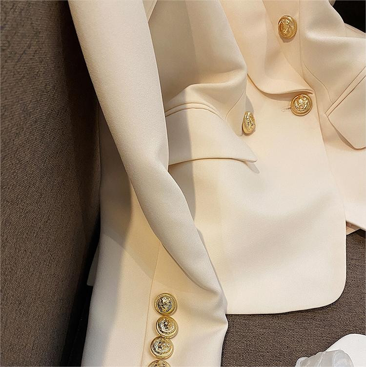 Finom brit stílusú szolid irodai női öltöny hosszú ujjú kendő gallér blézer bokáig érő pecil nadrág női 2 db